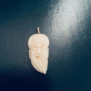 Vintage 14k Yellow Gold & Carved Chinese Taoism Longevity Immortal Pendant